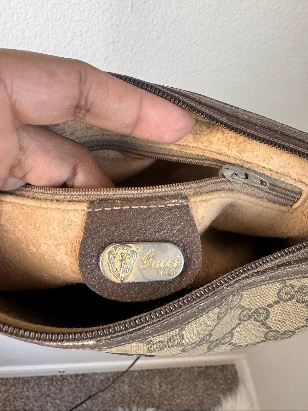Vintage Gucci Brown & Beige GG Canvas Crossbody Bag